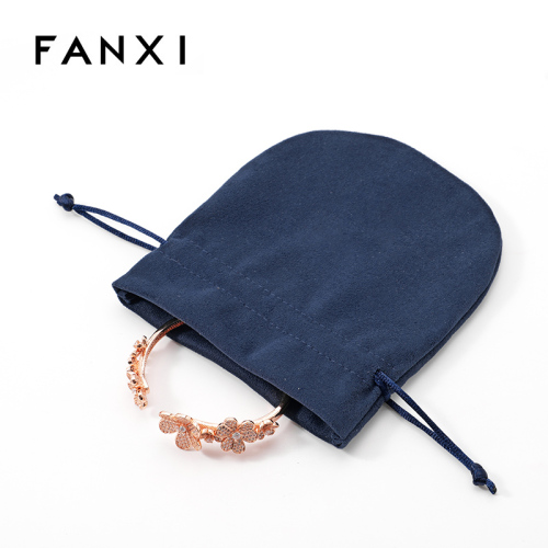 FANXI Custom ink blue suede jewelry bag