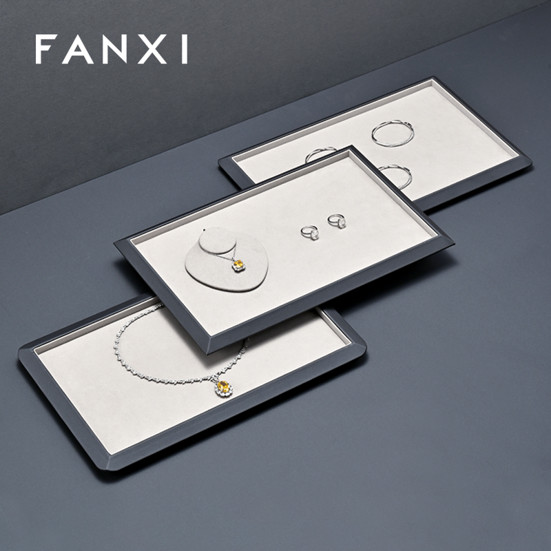 FANXI Fashion Grey microfiber Jewelry Display Plate
