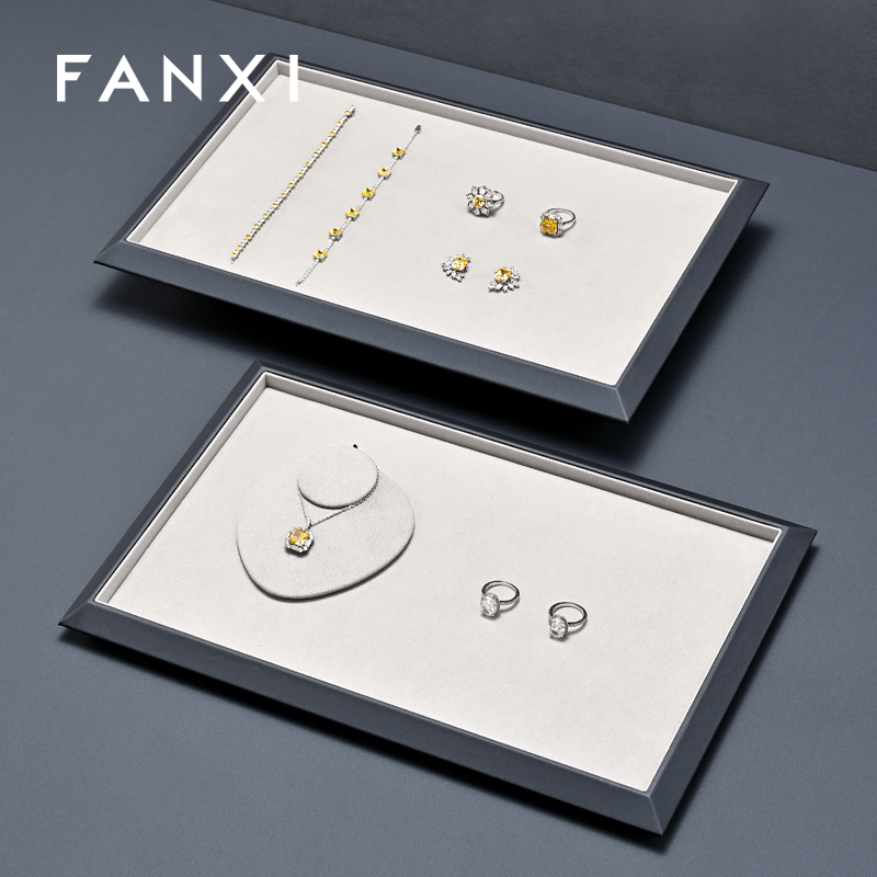 FANXI Fashion Grey microfiber Jewelry Display Plate