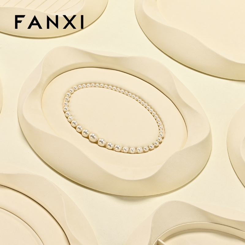FANXI Luxury Beige Microfiber Jewelry display tray