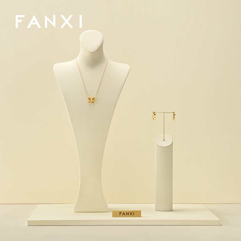 FANXI Fashion Beige Microfiber Jewelry Portrait Stand