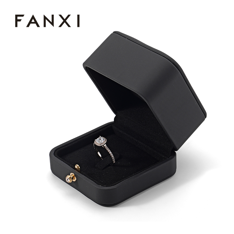 FANXI Custom black PU leather microfiber ring box