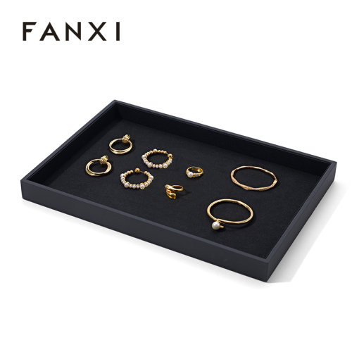 FANXI Custom black microfiber PU leather jewelry tray