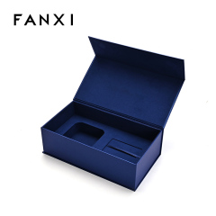 FANXI Custom blue leathere paper microfiber jewelry box