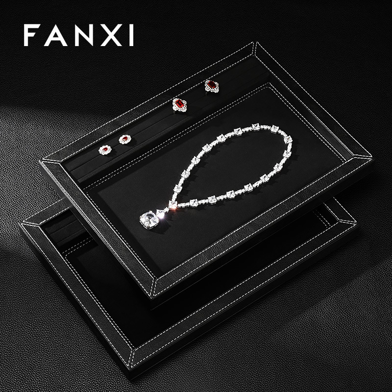 FANXI Fashion Black PU Leather Suede Jewelry Display Tray