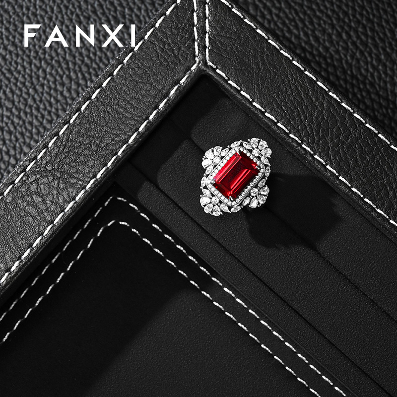 FANXI Fashion Black PU Leather Suede Jewelry Display Tray