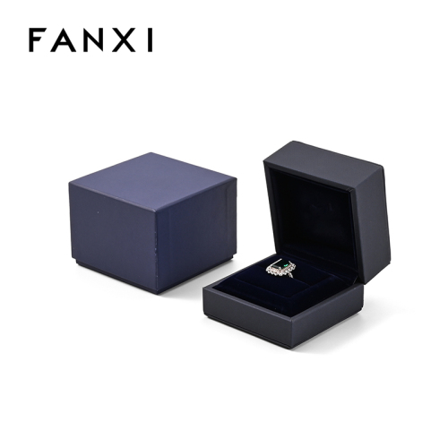 FANXI Custom dark blue PU leather velvet ring earring box