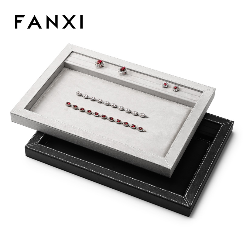 FANXI Fashion Black PU Leather Suede Jewelry Display Tray