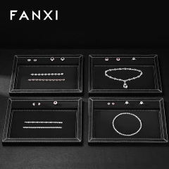 FANXI Fashion Black PU Leather Suede Jewelry Display Tray