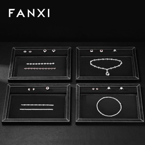 FANXI Fashion Black PU Leather Suede Jewelry Display Tray