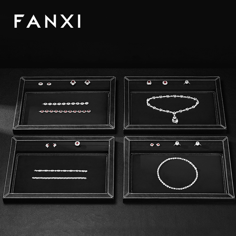 FANXI Fashion Black PU Leather Suede Jewelry Display Tray