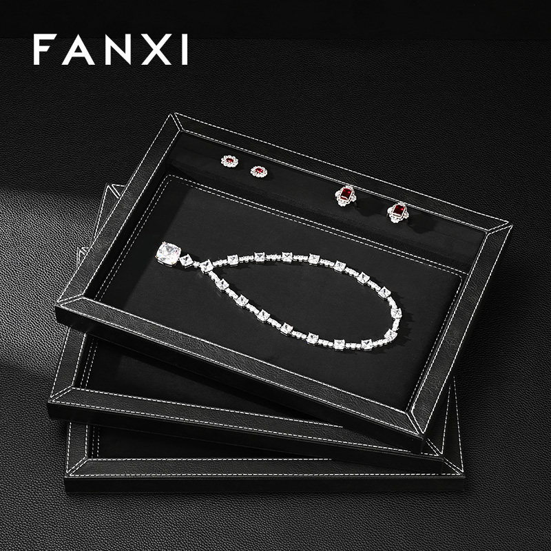 FANXI Fashion Black PU Leather Suede Jewelry Display Tray