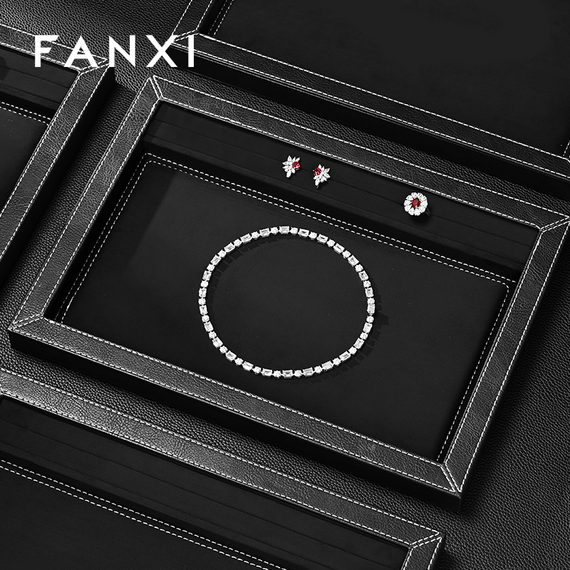FANXI Fashion Black PU Leather Suede Jewelry Display Tray