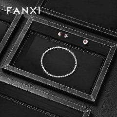 FANXI Fashion Black PU Leather Suede Jewelry Display Tray