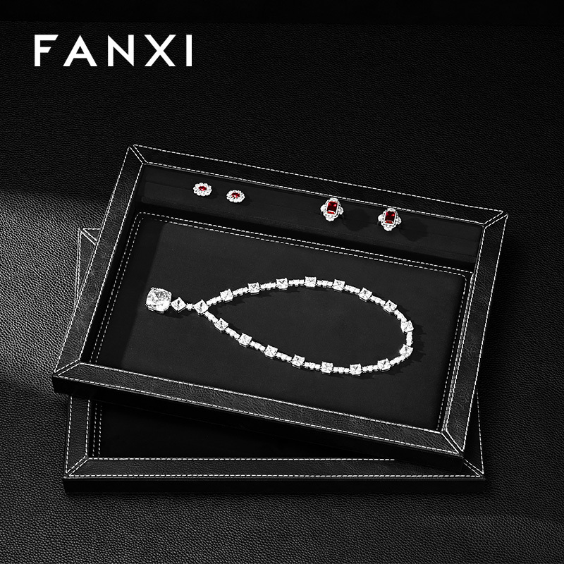 FANXI Fashion Black PU Leather Suede Jewelry Display Tray