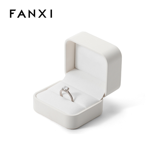 FANXI Custom white PU leather microfiber ring box