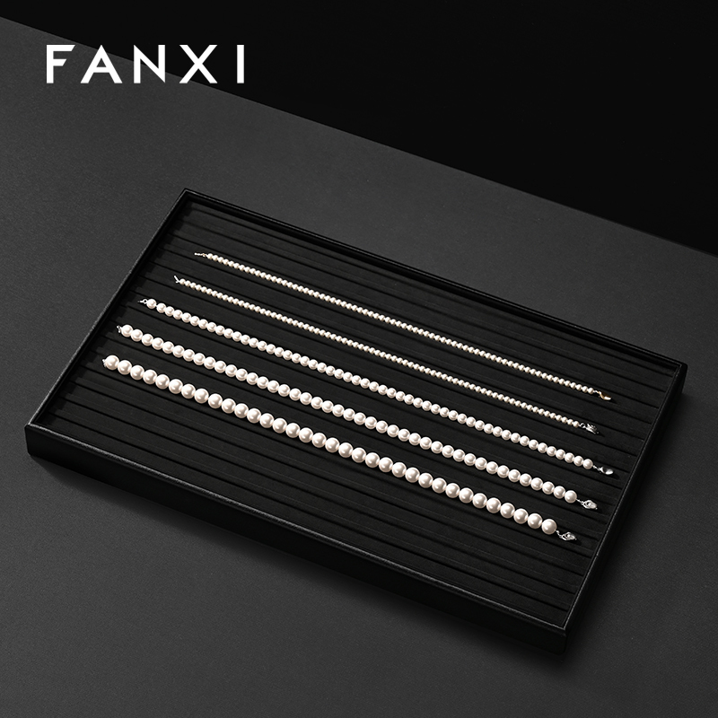 FANXI New arrival Black PU Leather Jewelry Display Tray
