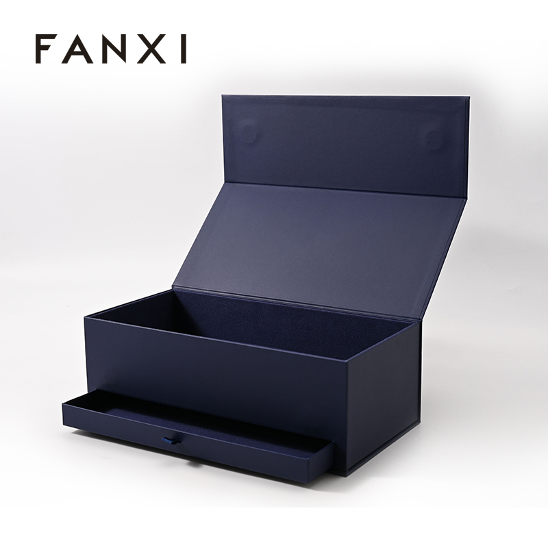 FANXI Custom Blue Paper Microfiber Drawer Magnetic Box
