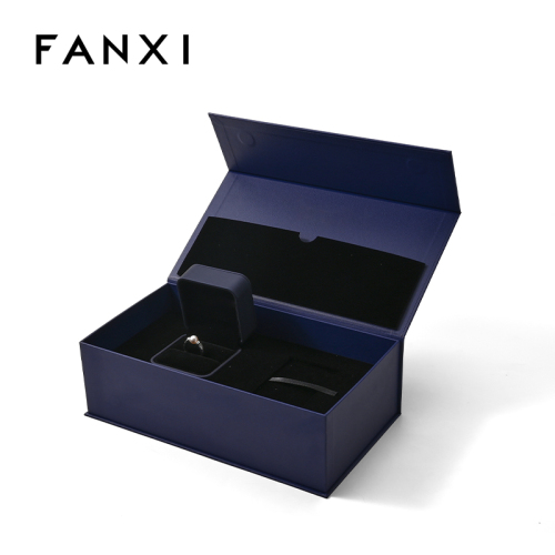 FANXI Custom Blue Microfiber Leatherette Paper Ring Box