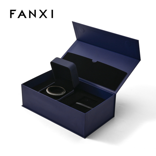 FANXI Custom Blue Paper Microfiber PU Bracelet Box
