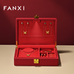 FANXI Fashion Red Faux Fur Leather Jewelry Box