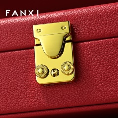 FANXI Fashion Red Faux Fur Leather Jewelry Box