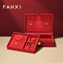 FANXI Fashion Red Faux Fur Leather Jewelry Box