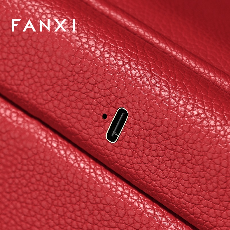 FANXI Fashion Red Faux Fur Leather Jewelry Box