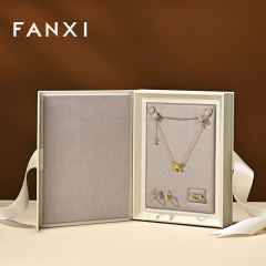 FANXI Wholesale Beige Gold PU Leather Velvet Jewelry Box