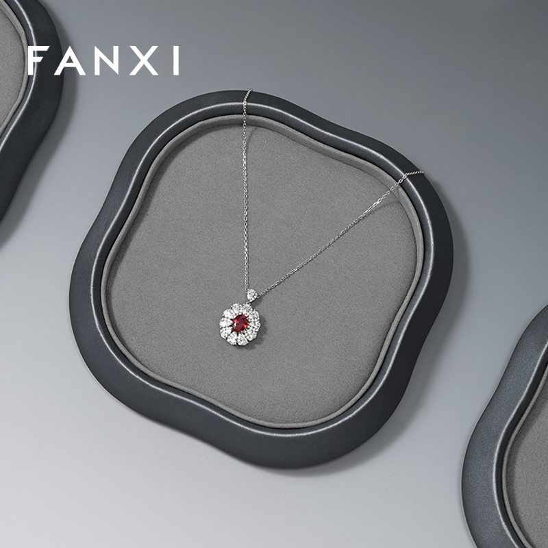 FANXI Factory Grey PU Leather Jewelry Display Plate