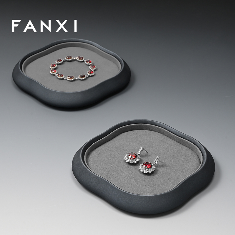 FANXI Factory Grey PU Leather Jewelry Display Plate