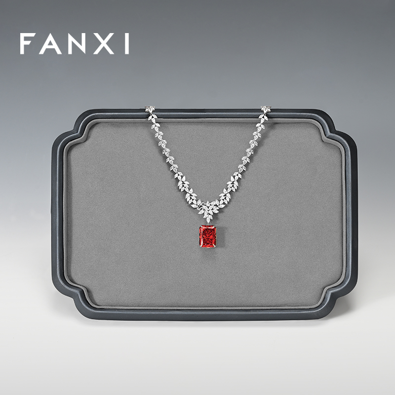 FANXI Factory Grey PU Leather Jewelry Display Plate