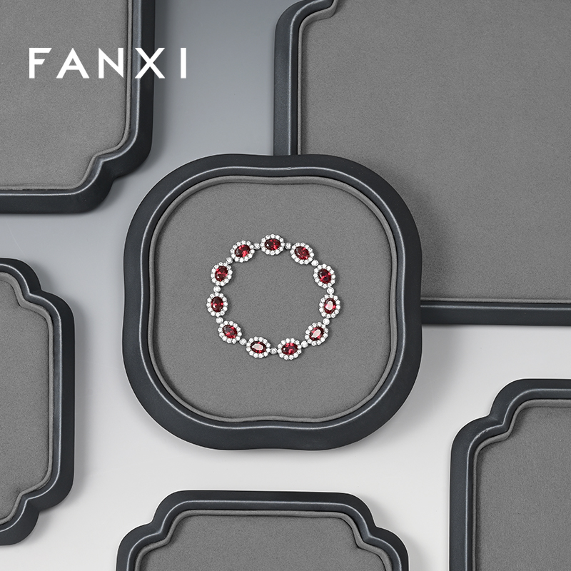 FANXI Factory Grey PU Leather Jewelry Display Plate