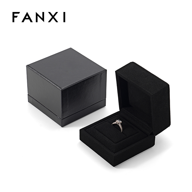 FANXI Custom Black PU Leather Microfiber Ring Box