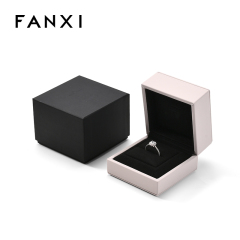 FANXI Custom Black Pink PU Leather Microfiber Ring Box