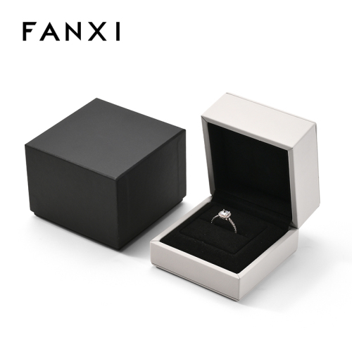 FANXI Custom White PU Leather Microfiber Ring Box