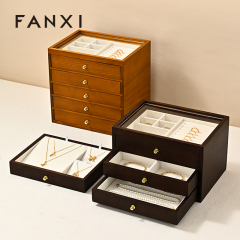FANXI New Arrival Wood Color Solid Wood Jewelry Box