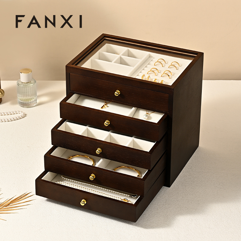 FANXI New Arrival Wood Color Solid Wood Jewelry Box