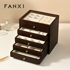 FANXI New Arrival Wood Color Solid Wood Jewelry Box