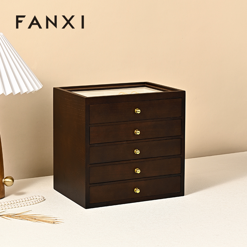 FANXI New Arrival Wood Color Solid Wood Jewelry Box