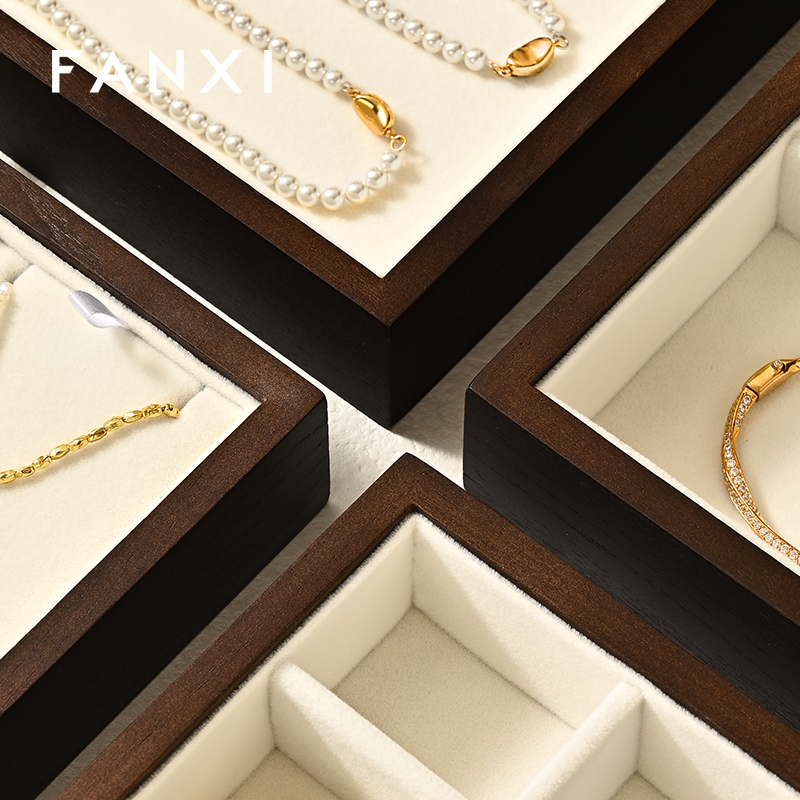 FANXI New Arrival Wood Color Solid Wood Jewelry Box