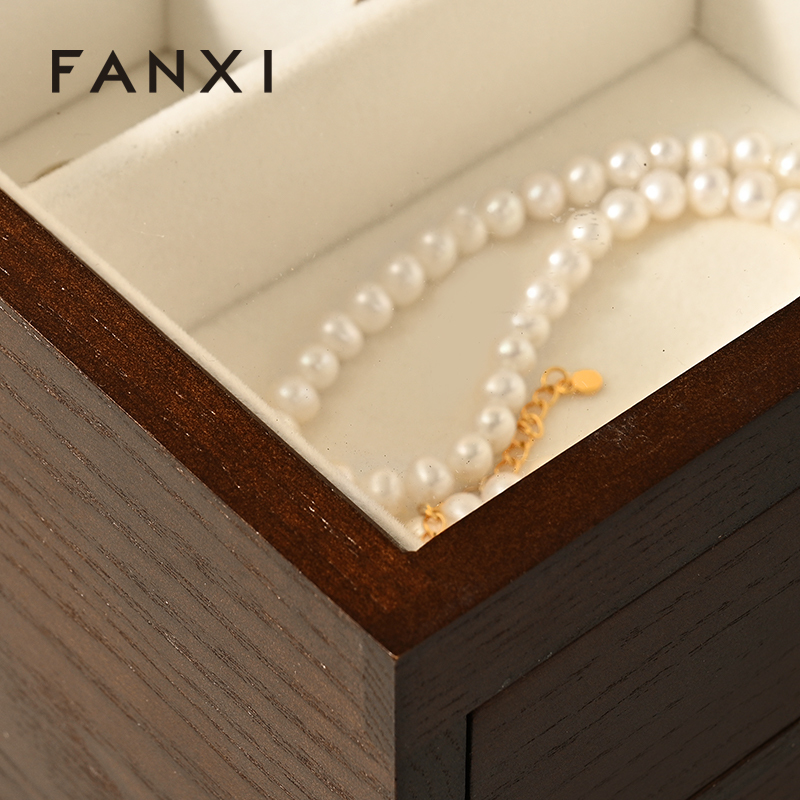 FANXI New Arrival Wood Color Solid Wood Jewelry Box