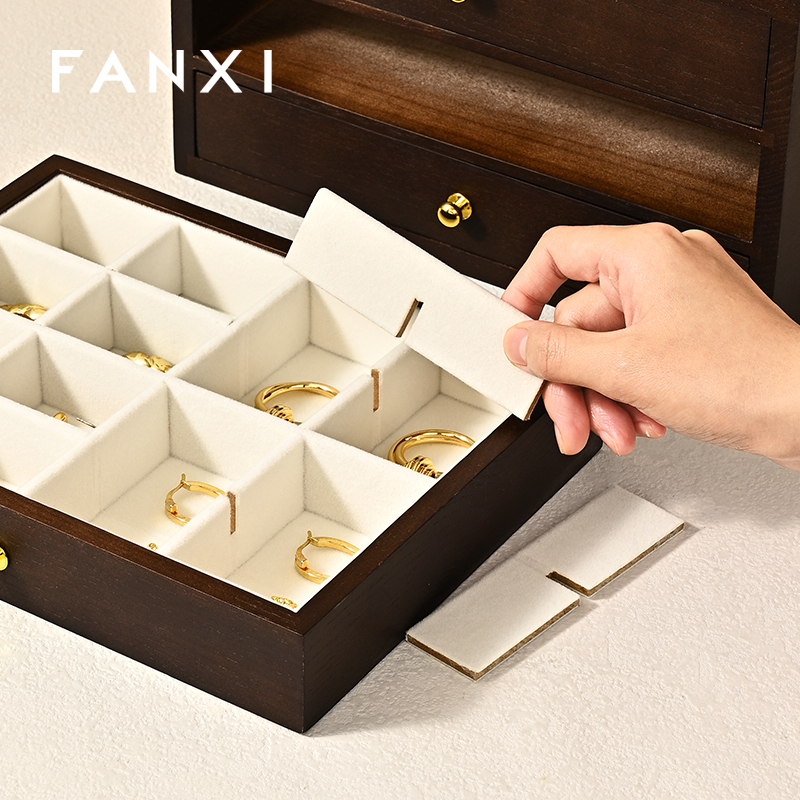 FANXI New Arrival Wood Color Solid Wood Jewelry Box