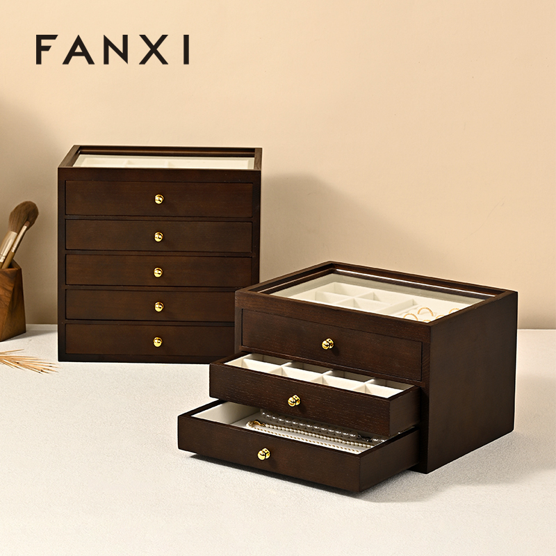 FANXI New Arrival Wood Color Solid Wood Jewelry Box