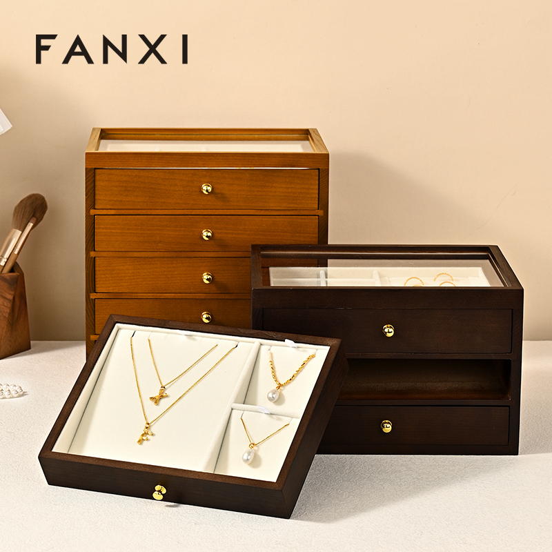 FANXI New Arrival Wood Color Solid Wood Jewelry Box