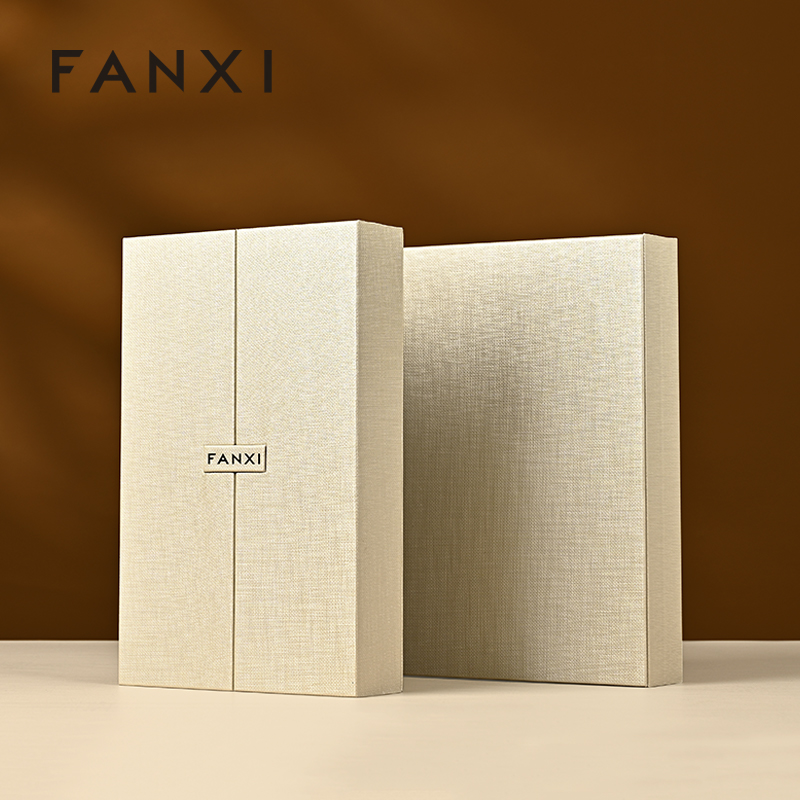 FANXI Luxury Beige PU Leather Microfiber Jewelry Box