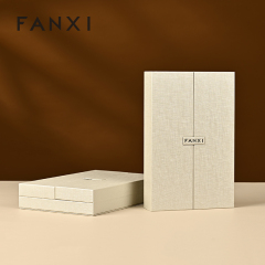 FANXI Luxury Beige PU Leather Microfiber Jewelry Box