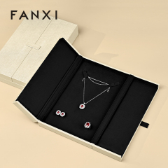 FANXI Luxury Beige PU Leather Microfiber Jewelry Box