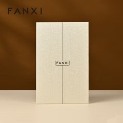 FANXI Luxury Beige PU Leather Microfiber Jewelry Box