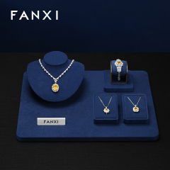 FANXI Luxury Blue Microfiber Metal Jewelry Combination Set